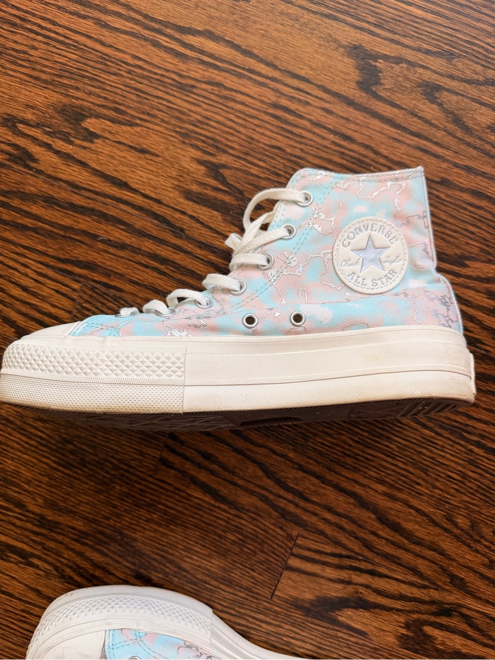 Converse High-Top Sneakers in Pastel Pink and Mint - Picture 3 of 5
